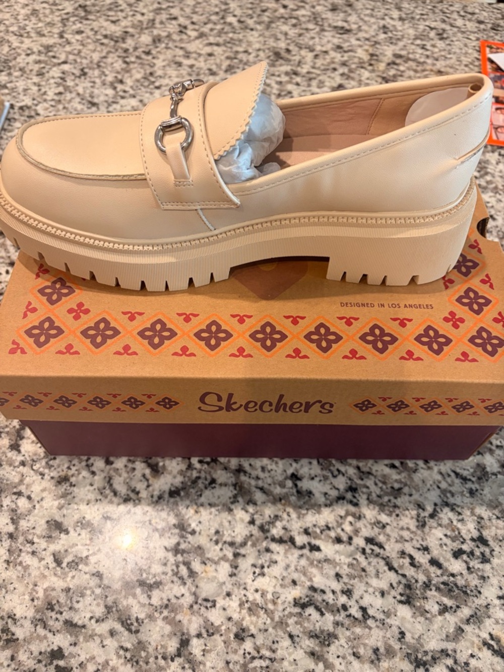 Skechers Women's Cream Chunky Platform Loafer with Silver Bit